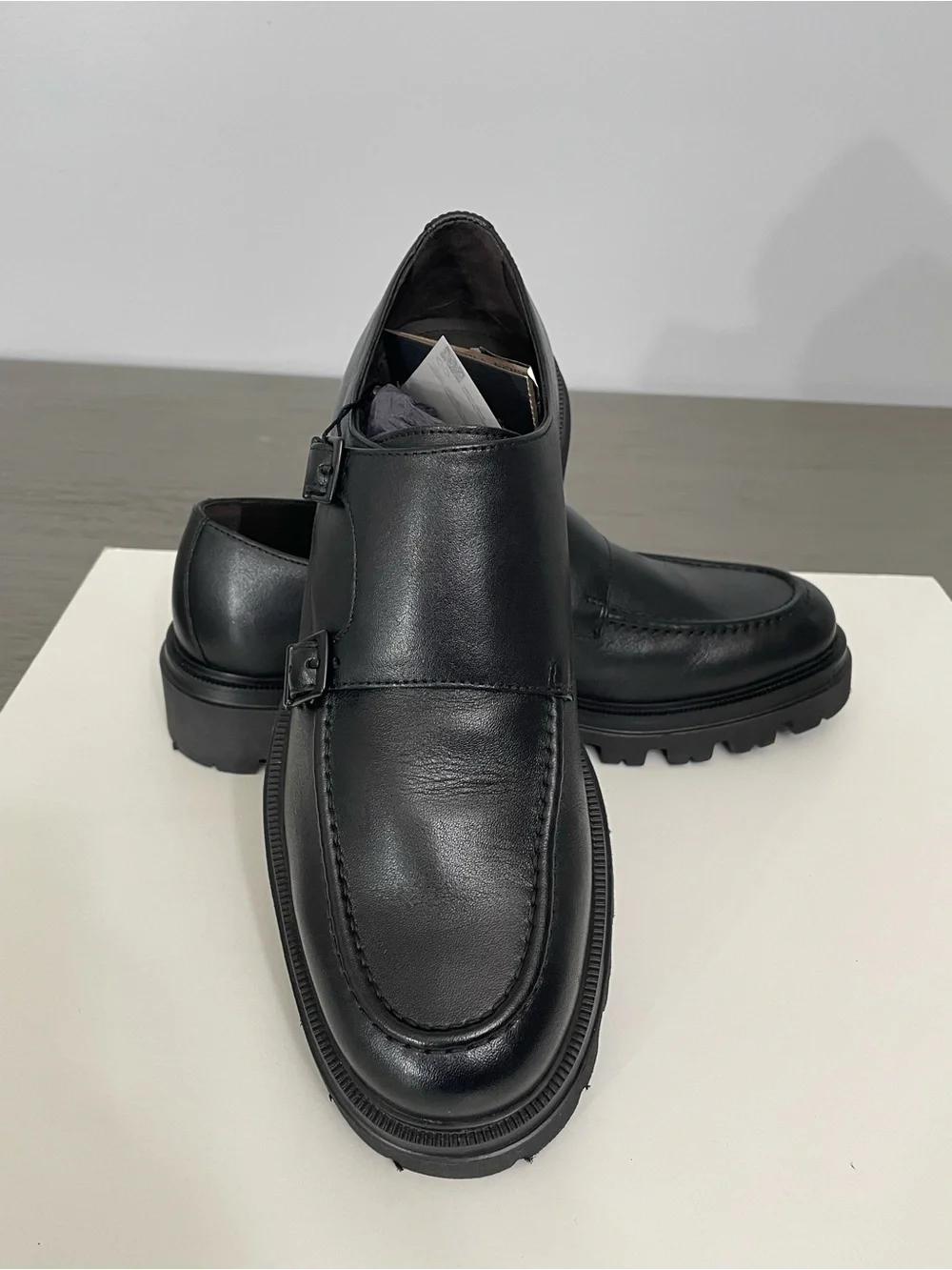 Massimo Dutti Men’s Black Leather Double Monk Strap Shoes Size 8